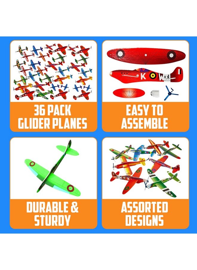 Bedwina Bedwina Glider Planes Bulk (36-Pack) 8-Inch Bomber Airplane Gliders for Kids, Foam Paper Airplane Construction Kits for Kids Party Favors, Birthdays, Goodie Bag Stuffers and Outdoor Flying Toy  - Image 2