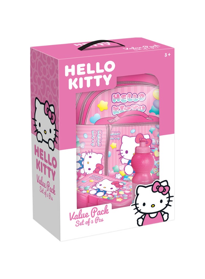 Sanrio Hello Kitty 5 in 1 Value Pack (16" Trolley Bag with Lunch Box, Lunch bag, Water Bottle and Pencil Case) - Image 1