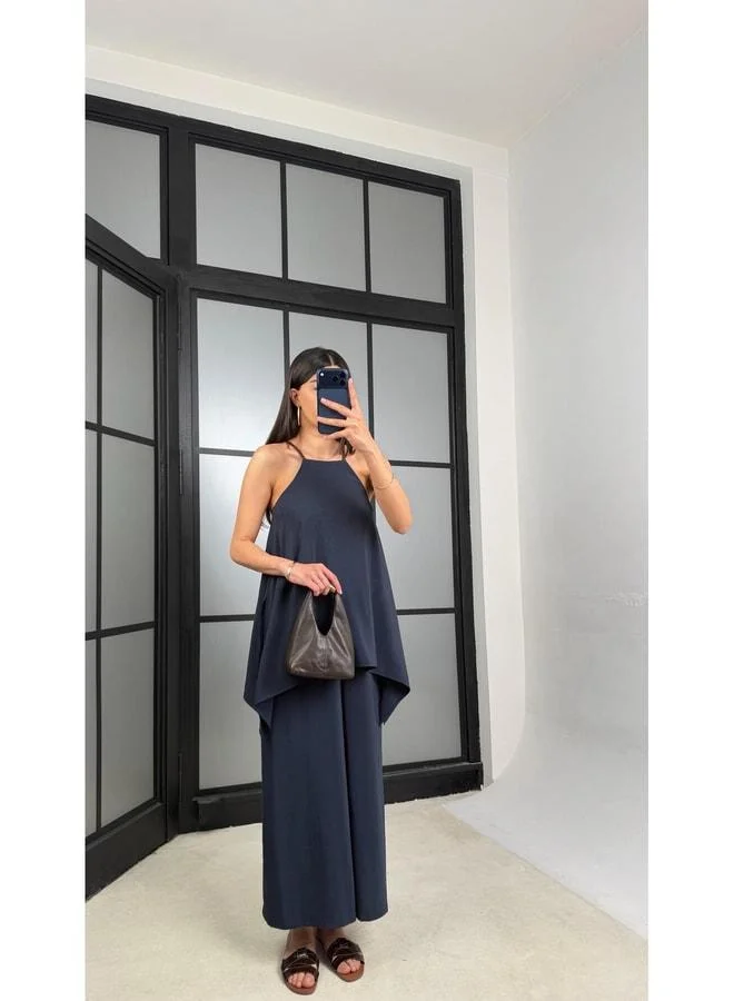 Gaus Navy Knitted Strappy Tencel Dress GAUS-01436.