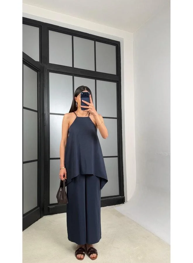 Gaus Navy Knitted Strappy Tencel Dress GAUS-01436.