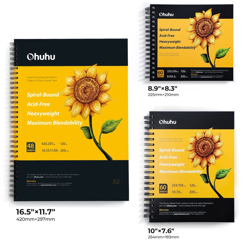 Ohuhu Marker Pads Art Sketchbook, 16.5"x11.7" XL A3 Large Paper Size, 120 lb/200 gsm Heavy Smooth Drawing Papers, 48 Sheets/96 Pages, Spiral Bound Sketch Book for Alcohol Markers Christmas Gift - Image 4