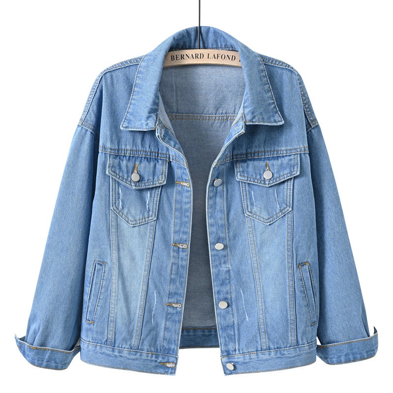 Spring Fall Colorful Plus-Size Denim Jacket Womens Loose Fit Casual BF Style Light Cowboy 