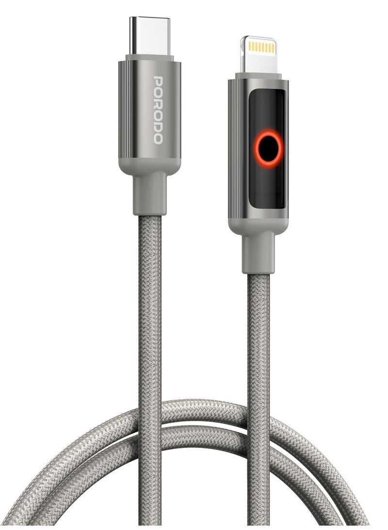 بورودو كابل ChargeLite USB-A إلى لايتنينج مزود بمؤشر LED ضوء/PD 30W نقل بيانات بسرعة 480 ميجابت في الثانية/سلك مضفر متين/كابل شحن عالي السرعة - رمادي - Image 3