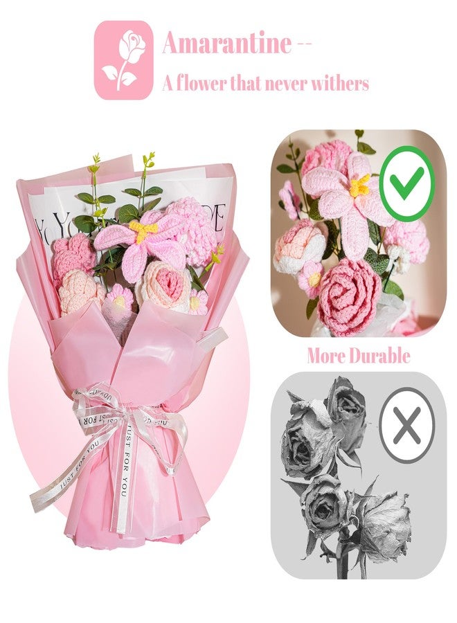 HAPYFMSHI Crochet Flowers Bouquet 8PCS, Handmade Knitted Artificial Crochet Flower Gifts - Tulips Roses Daisies Carnations, Preserved Flowers for Mother's Day Valentine's Day Birthday Home Decor- Pink (Pink) - Image 4