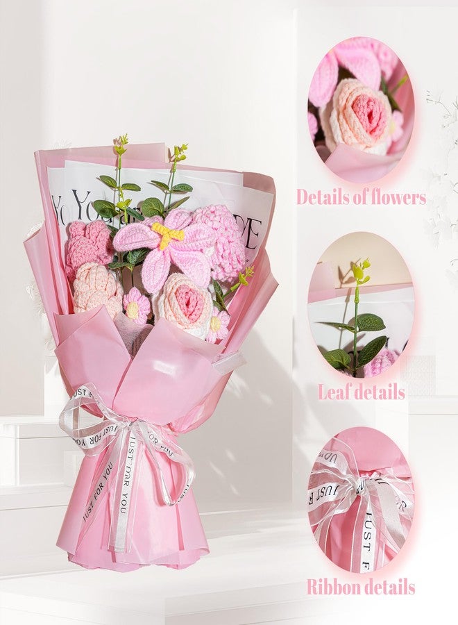 HAPYFMSHI Crochet Flowers Bouquet 8PCS, Handmade Knitted Artificial Crochet Flower Gifts - Tulips Roses Daisies Carnations, Preserved Flowers for Mother's Day Valentine's Day Birthday Home Decor- Pink (Pink) - Image 5