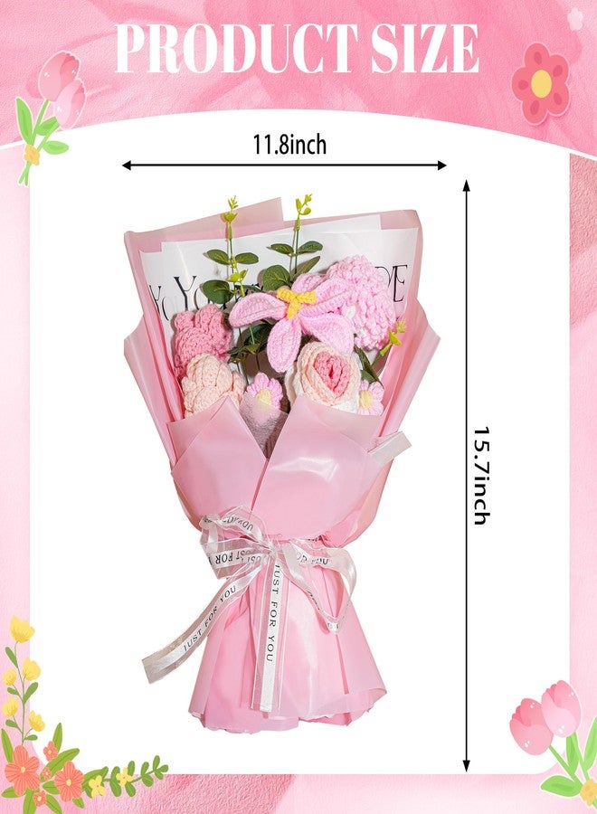 HAPYFMSHI Crochet Flowers Bouquet 8PCS, Handmade Knitted Artificial Crochet Flower Gifts - Tulips Roses Daisies Carnations, Preserved Flowers for Mother's Day Valentine's Day Birthday Home Decor- Pink (Pink) - Image 2