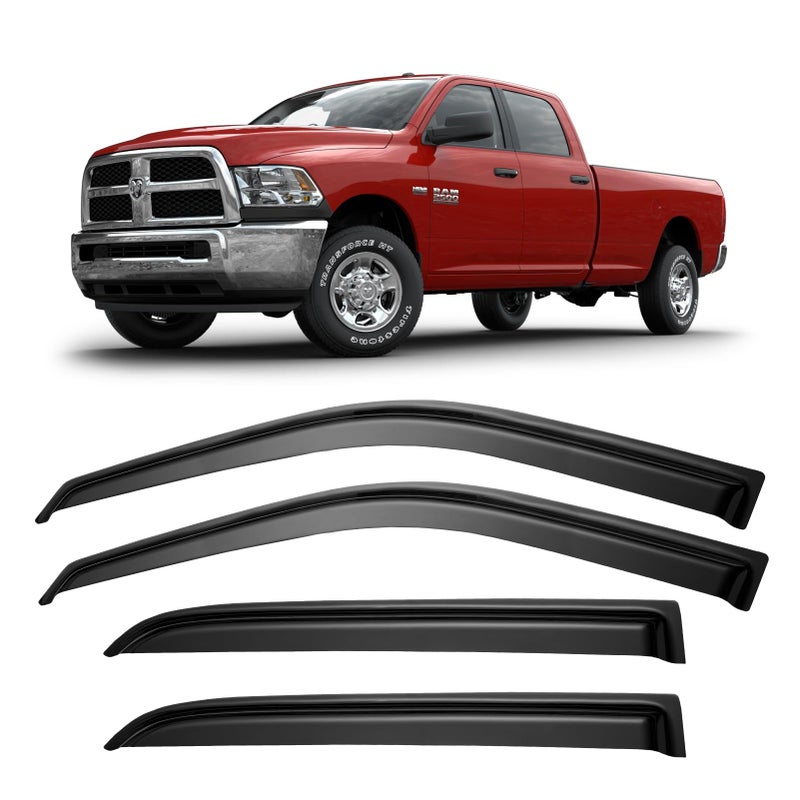 YQAUTEC Window Visors Rain Guards for 2009-2018 Ram 1500 Crew/Mega Cab, 2010-2025 Ram 2500 & 3500 CrewCab Window Vent Wind Deflectors Visors Shades - Image 1