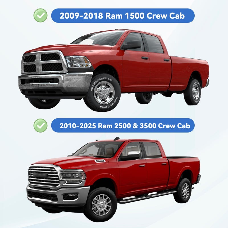 YQAUTEC Window Visors Rain Guards for 2009-2018 Ram 1500 Crew/Mega Cab, 2010-2025 Ram 2500 & 3500 CrewCab Window Vent Wind Deflectors Visors Shades - Image 3