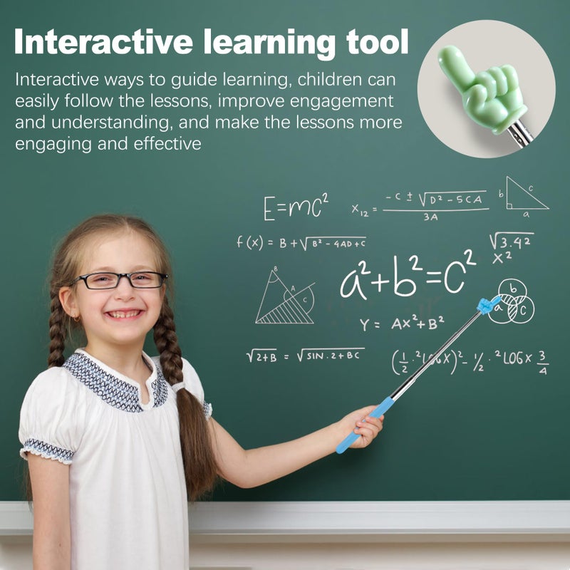 CoguZed 3 Pack Retractable Pointer Stick for Classroom, Extendable Pointing Stick, Ideal for Teachers, Kids Reading, Telescoping Hand Pointer in Blue, Pink, Green - Image 3