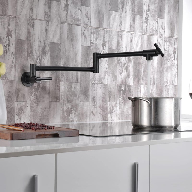 sumerain Matte Black Pot Filler Faucet Wall Mount Folding Kitchen Faucet Double Joint Swing Arm - Image 4
