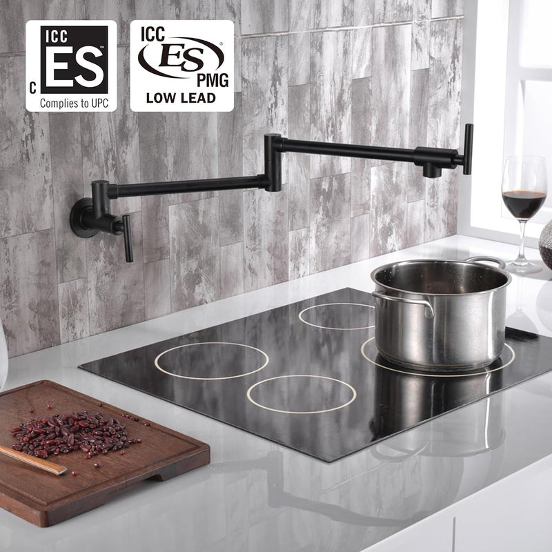 sumerain Matte Black Pot Filler Faucet Wall Mount Folding Kitchen Faucet Double Joint Swing Arm - Image 2