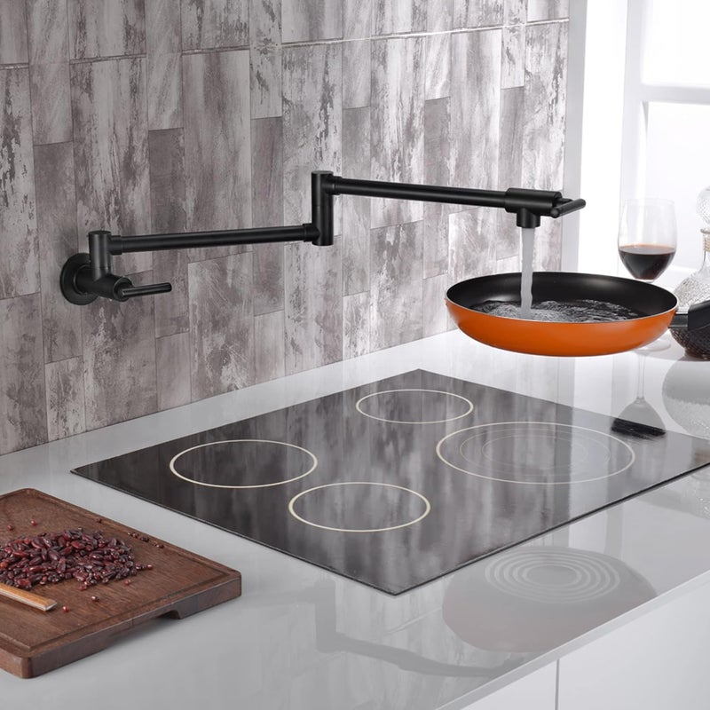 sumerain Matte Black Pot Filler Faucet Wall Mount Folding Kitchen Faucet Double Joint Swing Arm - Image 3