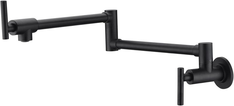 sumerain Matte Black Pot Filler Faucet Wall Mount Folding Kitchen Faucet Double Joint Swing Arm - Image 1