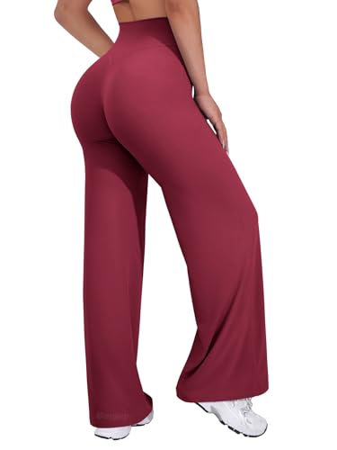 VOYJOY Straight Leggings Bottoms Wide Leg Pants for Women 29"/ 31.5"/33"/35" High Waist Stretch Casual Sweatpants Ruby Red - Image 1