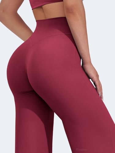 VOYJOY Straight Leggings Bottoms Wide Leg Pants for Women 29"/ 31.5"/33"/35" High Waist Stretch Casual Sweatpants Ruby Red - Image 3