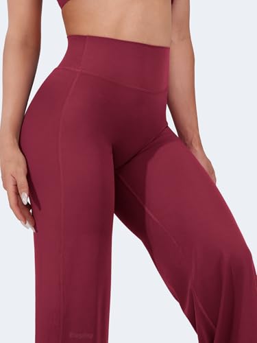 VOYJOY Straight Leggings Bottoms Wide Leg Pants for Women 29"/ 31.5"/33"/35" High Waist Stretch Casual Sweatpants Ruby Red - Image 2