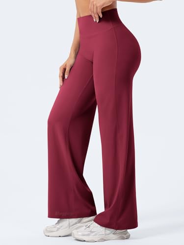VOYJOY Straight Leggings Bottoms Wide Leg Pants for Women 29"/ 31.5"/33"/35" High Waist Stretch Casual Sweatpants Ruby Red - Image 5