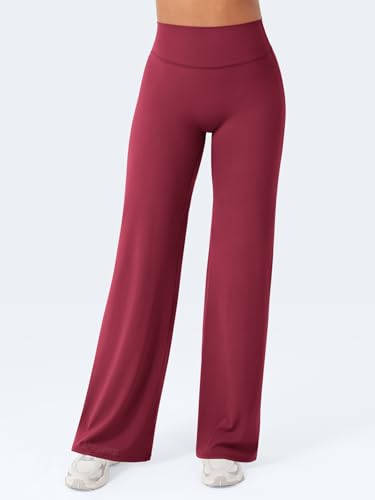 VOYJOY Straight Leggings Bottoms Wide Leg Pants for Women 29"/ 31.5"/33"/35" High Waist Stretch Casual Sweatpants Ruby Red - Image 4
