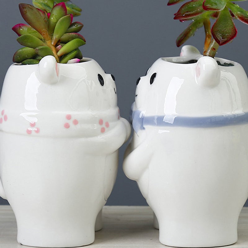 1 Set Ceramic Flower Pot Lovely Cartoon Bear Flowerpot Household Bonsai Pot - Image 1