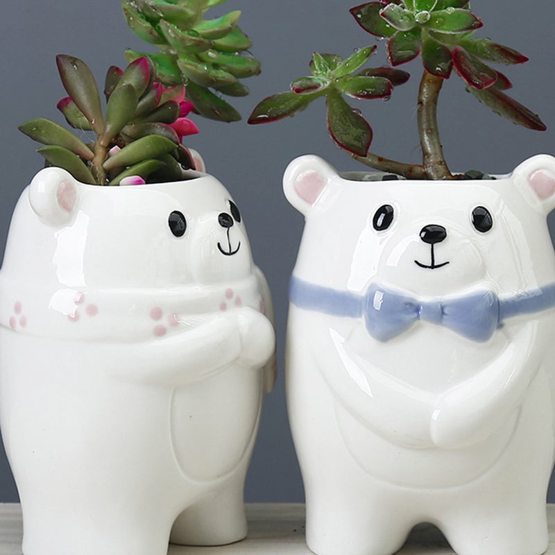 1 Set Ceramic Flower Pot Lovely Cartoon Bear Flowerpot Household Bonsai Pot - Image 3