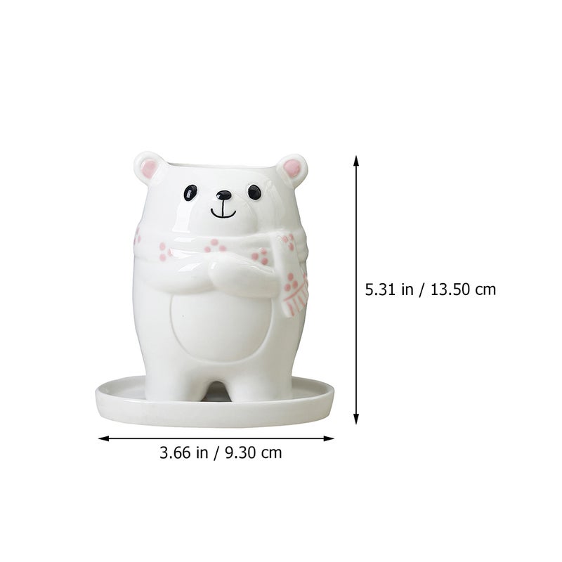 1 Set Ceramic Flower Pot Lovely Cartoon Bear Flowerpot Household Bonsai Pot - Image 2