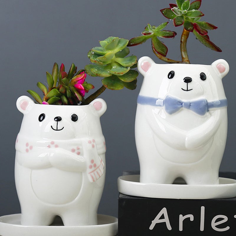 1 Set Ceramic Flower Pot Lovely Cartoon Bear Flowerpot Household Bonsai Pot - Image 4