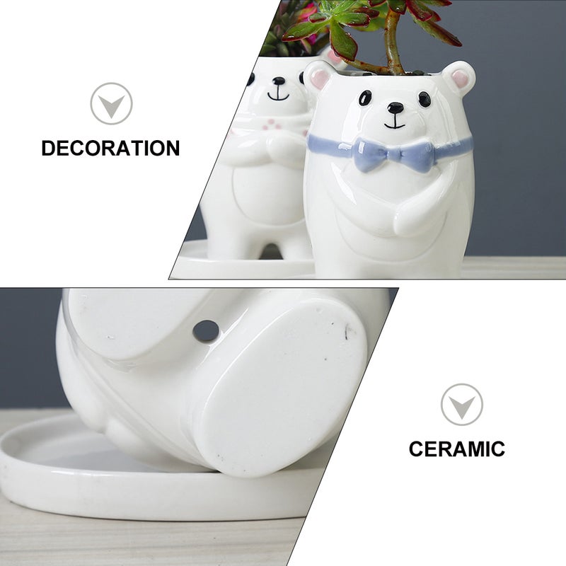 1 Set Ceramic Flower Pot Lovely Cartoon Bear Flowerpot Household Bonsai Pot - Image 5