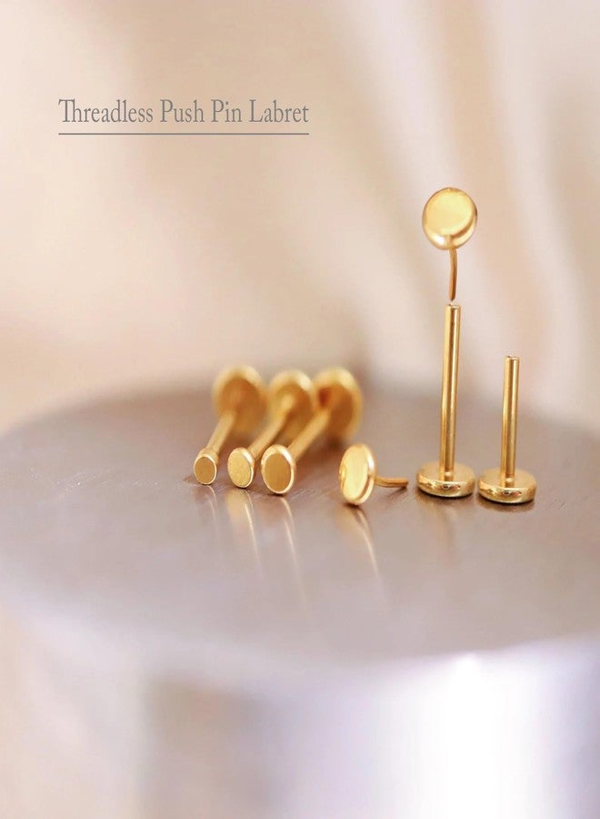 NONTAI 16G/18G/20G Tiny CZ Stud Earrings, Gold Flat Back Earrings, Threadless Cartilage Tragus Piercing Conch Stud Nose Helix Stud, 20 gauge (0.8mm post), Surgical Steel, Gold, no gemstone - Image 5