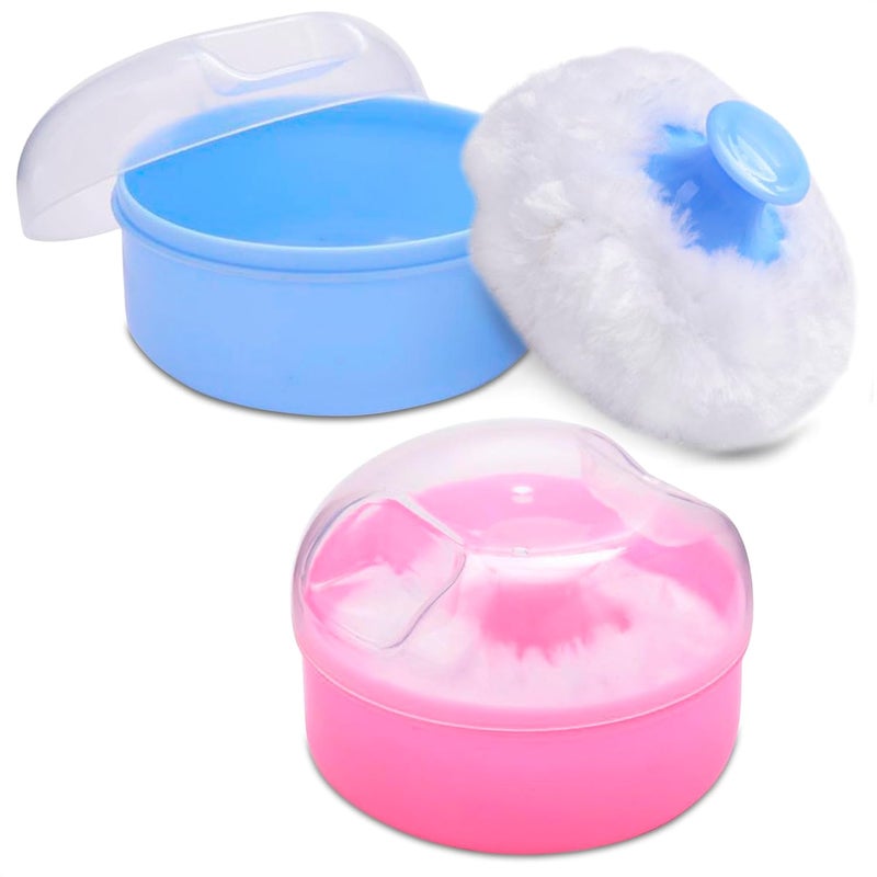 VIKROM 2Pcs Talcum Powder Brush with Holder  Dusting Powder with Puff for Women Set 36x245 Pink and Blue Colors Easy to Clean and Store Gentle and Safe Puff Good for Travel and Quick Makeup - Image 1