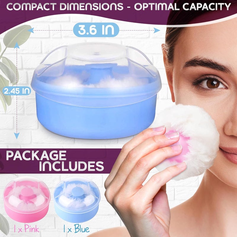 VIKROM 2Pcs Talcum Powder Brush with Holder  Dusting Powder with Puff for Women Set 36x245 Pink and Blue Colors Easy to Clean and Store Gentle and Safe Puff Good for Travel and Quick Makeup - Image 2