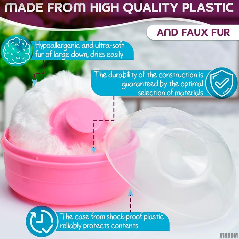 VIKROM 2Pcs Talcum Powder Brush with Holder  Dusting Powder with Puff for Women Set 36x245 Pink and Blue Colors Easy to Clean and Store Gentle and Safe Puff Good for Travel and Quick Makeup - Image 3