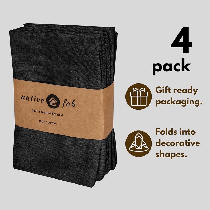 Native Fab Black Cloth Napkins Set of 4 17x17 inches 100 Cotton Washable Reusable Fabric Linen Table Decor Napkins for Dinner Events Parties Wedding  Black - Image 4