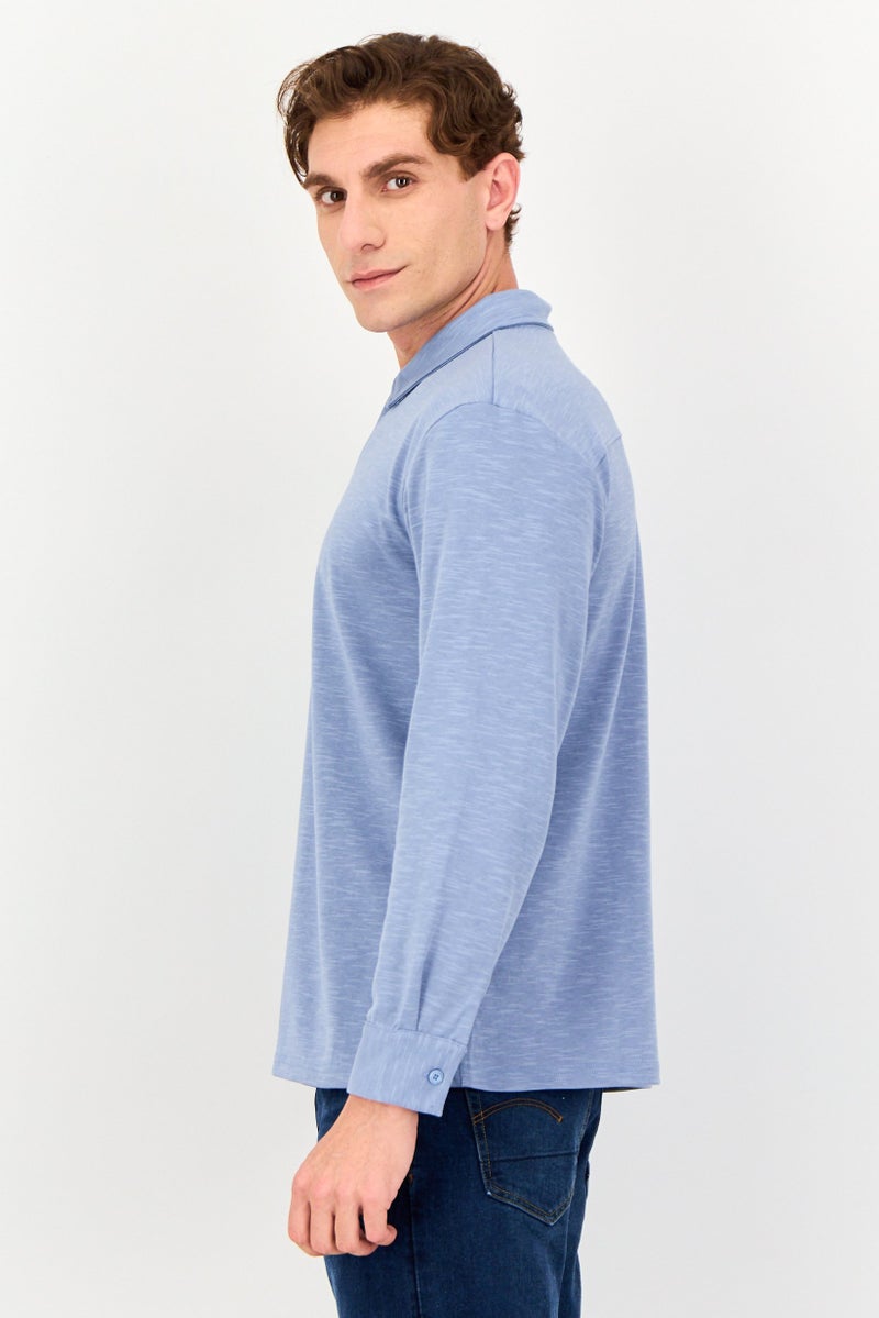 Core Elements Men Regular Fit Heather Long Sleeve Casual Shirt, Blue - Image 2