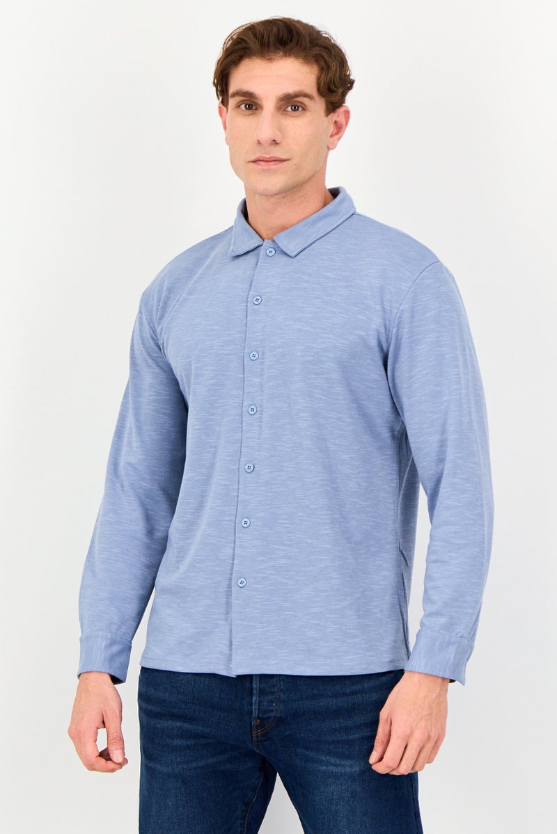 Core Elements Men Regular Fit Heather Long Sleeve Casual Shirt, Blue - Image 1
