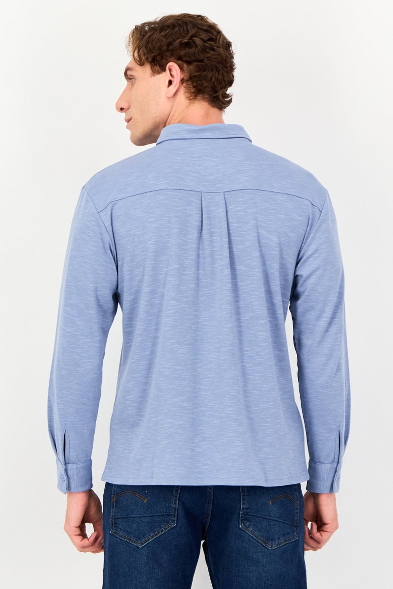 Core Elements Men Regular Fit Heather Long Sleeve Casual Shirt, Blue - Image 3