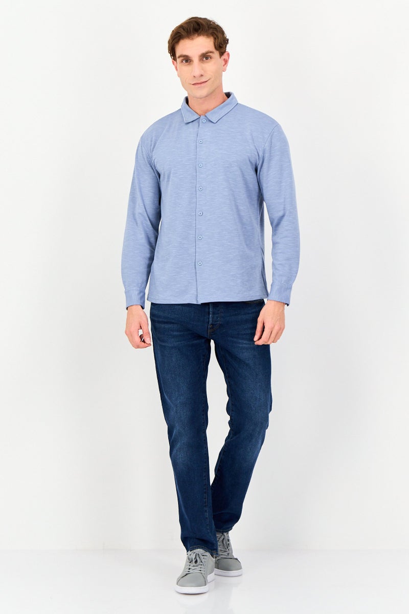 Core Elements Men Regular Fit Heather Long Sleeve Casual Shirt, Blue - Image 4