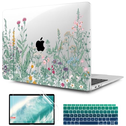 TWOLSKOO Botanical Illustration Engraving Style Hrad Shell Case Cover and Keyboard Skin Screen Protector for MacBook Air 13 inch 2018-2021 Model A2337 M1 A2179 A1932 with Retina Display - Image 1