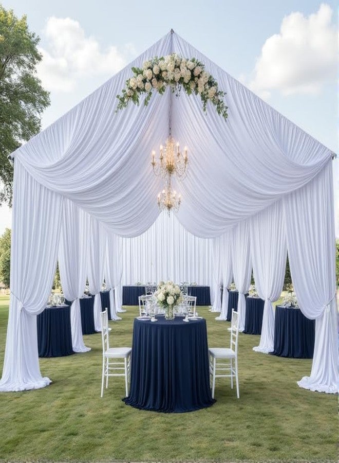 Htper 4 Panels 5x20ft White Ceiling Drapes for Wedding Parties, Wrinkle Free 20ft Long Thick Polyester Wedding Draping Tent Ceiling Curtains Arch Drapery for Birthday Party Tent Canopy Decor - Image 2