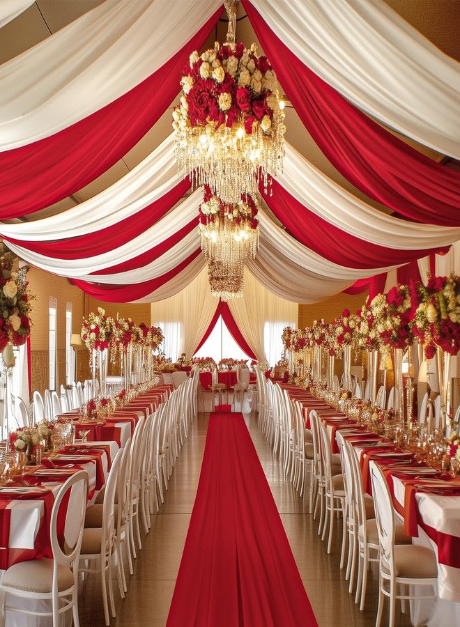 Htper 4 Panels 5x20ft White Ceiling Drapes for Wedding Parties, Wrinkle Free 20ft Long Thick Polyester Wedding Draping Tent Ceiling Curtains Arch Drapery for Birthday Party Tent Canopy Decor - Image 5