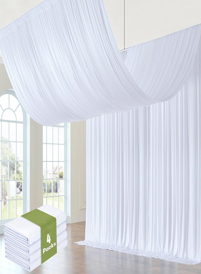 Htper 4 Panels 5x20ft White Ceiling Drapes for Wedding Parties, Wrinkle Free 20ft Long Thick Polyester Wedding Draping Tent Ceiling Curtains Arch Drapery for Birthday Party Tent Canopy Decor - Image 1