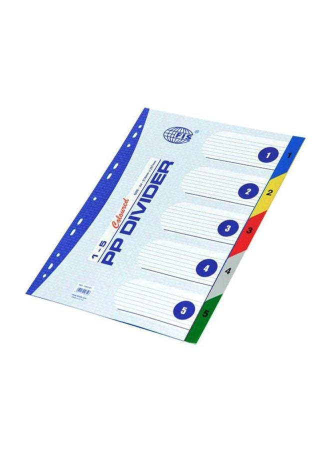 FIS A4 PP Index Divider, 1-5 Color Tabs, Blue, Pack of 50 Pieces - Image 1