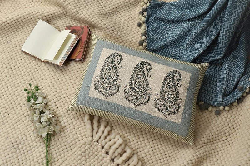 IMPEXART PVT LTD 16 X 24 Inches Cotton Traditional Paisley Jaipuri Handblock Printed Pack of 1 Super Soft Rectangle Cushion Cover for Decor Couch Sofa Bedroom Living Room Farmhouse - Image 1