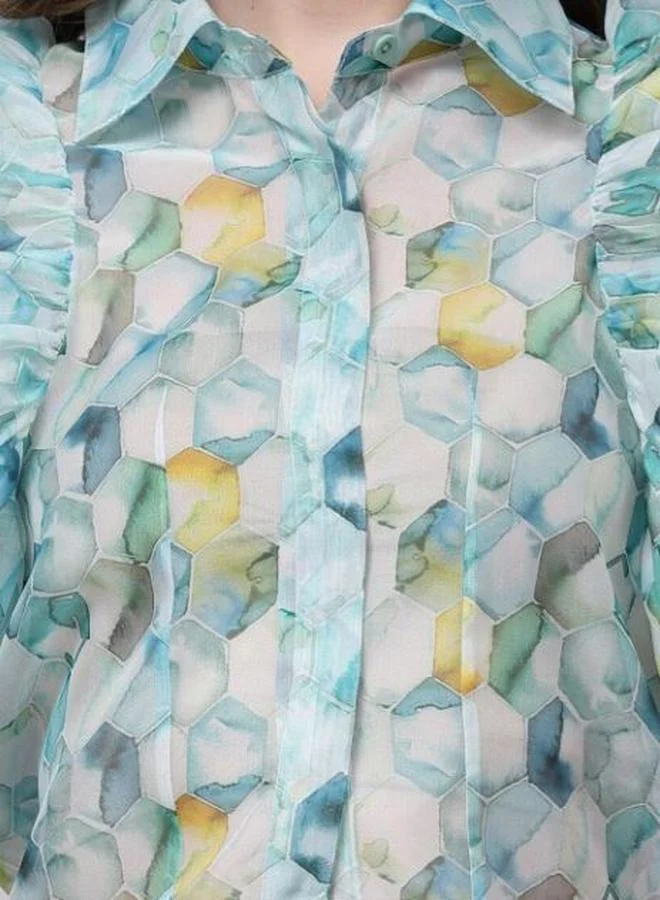 Kassually Kassually Sheer Organza Printed Crop Shirt