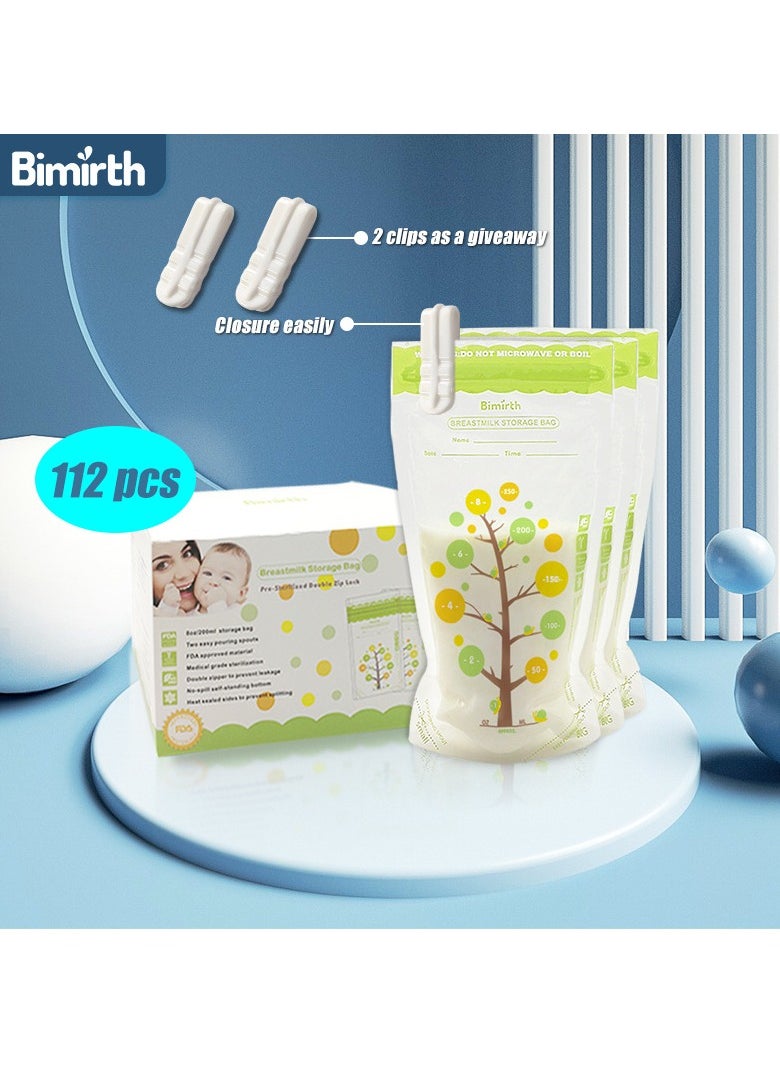 Bimirth 112 Piece Baby Self-standing Bottom Design Breast Milk Storage Bags With Double Zipper, 250 ml  - Image 1