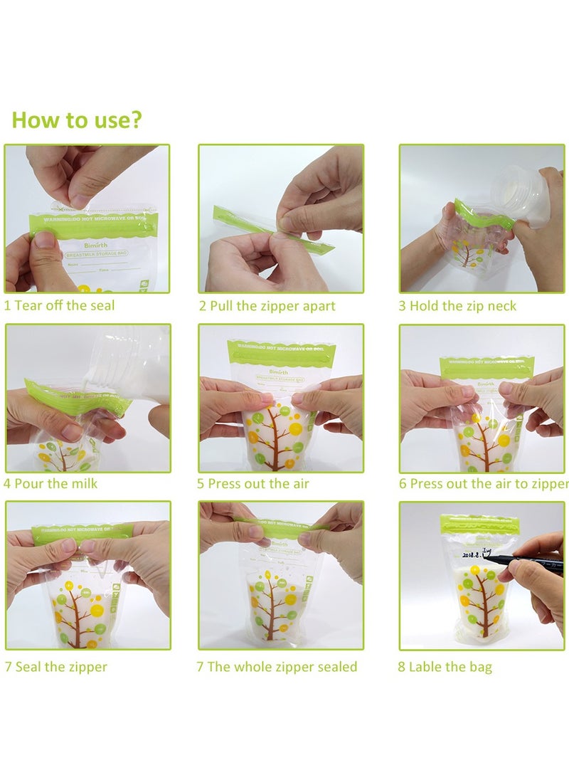 Bimirth 112 Piece Baby Self-standing Bottom Design Breast Milk Storage Bags With Double Zipper, 250 ml  - Image 4