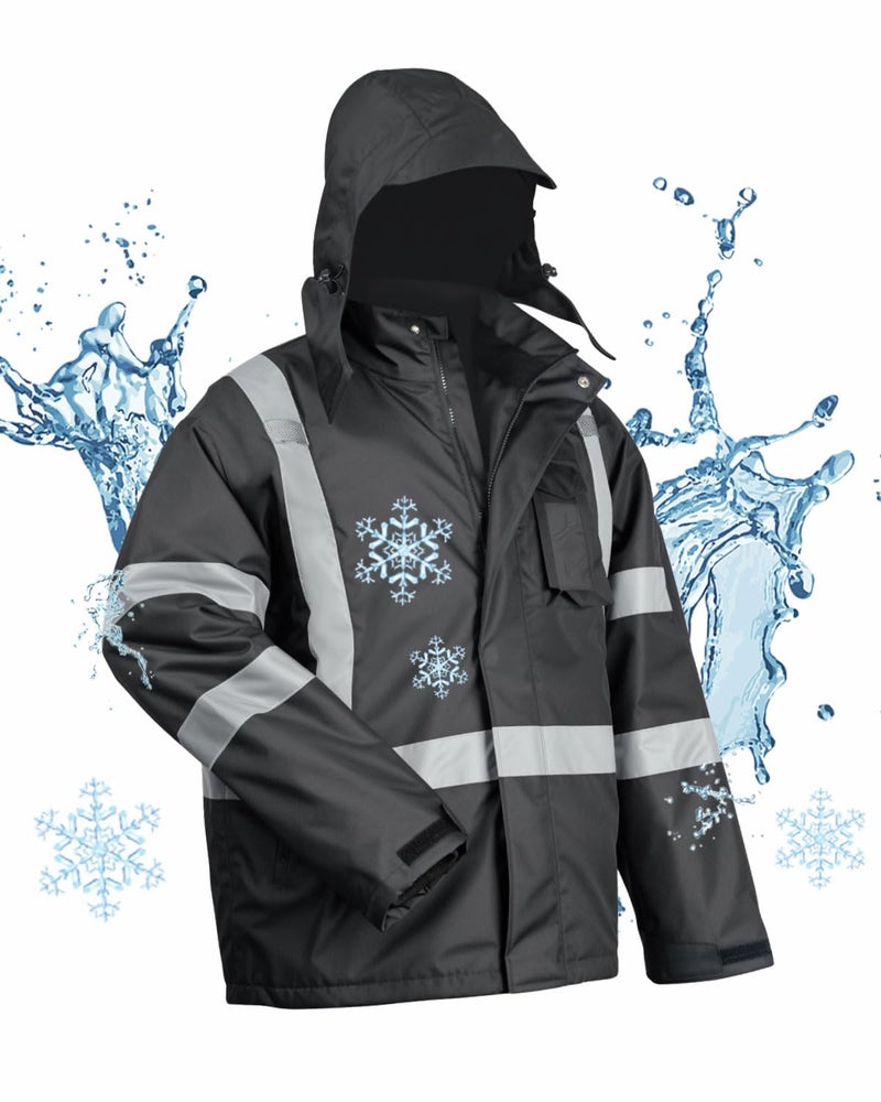 toolant Reflective Waterproof Safety Jacket for Men - High Visibility, Insulated, Comfortable, Multiple Pockets - Designed for Work, Construction, and Outdoor, Black, XL - Image 1