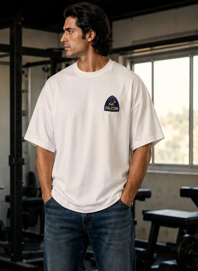 Take Two White Dropped Shoulder Relaxed Fit T-Shirt By Falcon