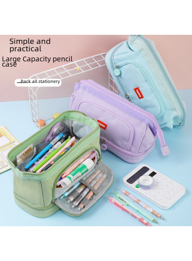 YUERUI Korean Style Boat-shaped Large Capacity Pencil Bag Simple Multi-layer Student Storage Stationery Bag Creative Multi-functional Canvas Stationery Box - Image 2
