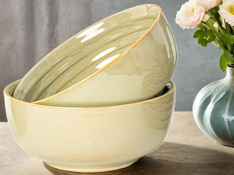 Bodhi House Porcelain Large Serving Deep Bowl Set of 2 for Vegetable, Dal, Fruit, Cereal, Salad, Ramen, Mixing Bowl for Snack, Microwave Safe, Perfect for Dining and Gifting, Olive Green | 1000ml - Image 2