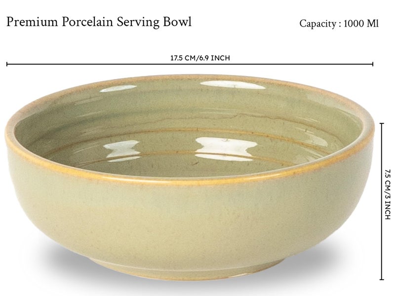 Bodhi House Porcelain Large Serving Deep Bowl Set of 2 for Vegetable, Dal, Fruit, Cereal, Salad, Ramen, Mixing Bowl for Snack, Microwave Safe, Perfect for Dining and Gifting, Olive Green | 1000ml - Image 4